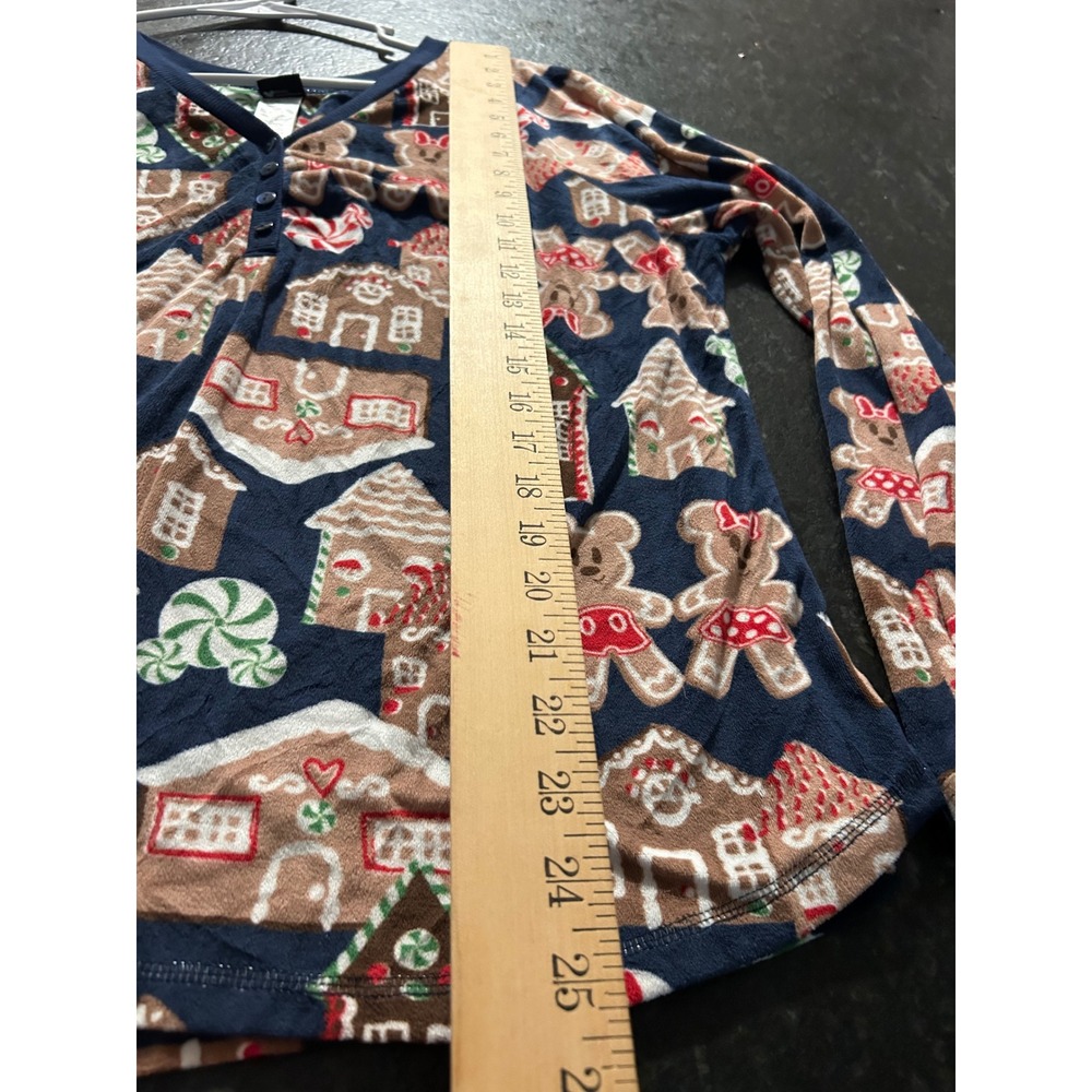 Disney Mickey Minnie Gingerbread Holiday Pajama Top Navy Plush Fleece XL 16-18 - Picture 8 of 9